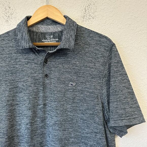 VINEYARD VINES Performance Polo Shirt Gray Striped Golf Sports Preppy - Picture 3 of 8